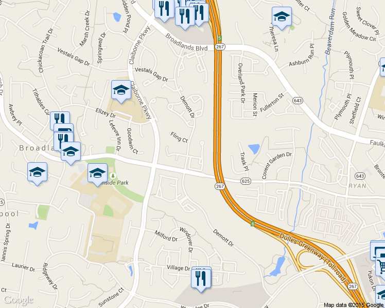 map of restaurants, bars, coffee shops, grocery stores, and more near 43172 Center Post Terrace in Ashburn