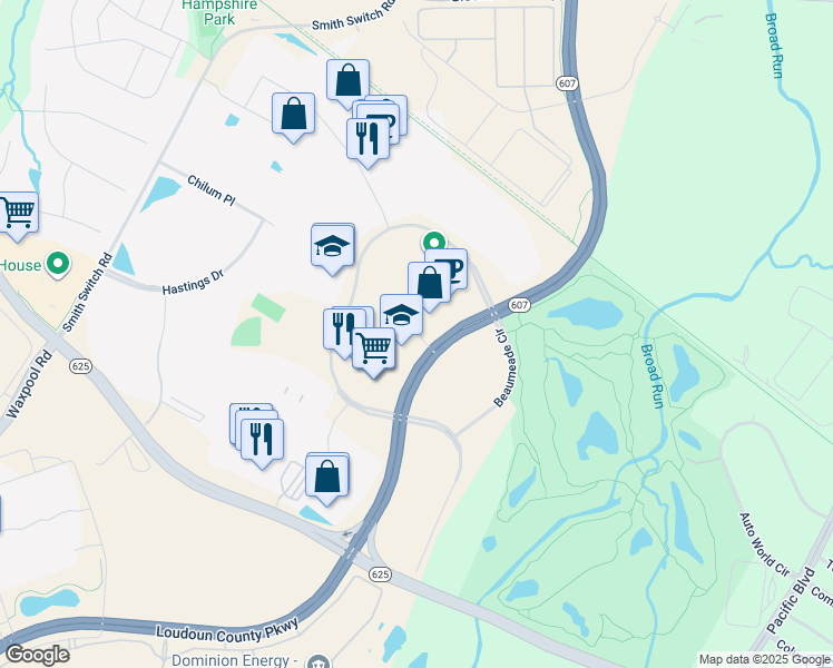 map of restaurants, bars, coffee shops, grocery stores, and more near 44675 Cape Court in Ashburn