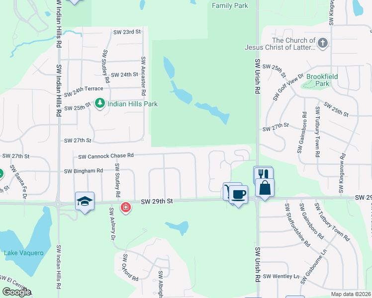 map of restaurants, bars, coffee shops, grocery stores, and more near 7114 Southwest Cannock Chase Road in Topeka