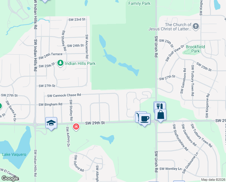 map of restaurants, bars, coffee shops, grocery stores, and more near 7114 Southwest Cannock Chase Road in Topeka