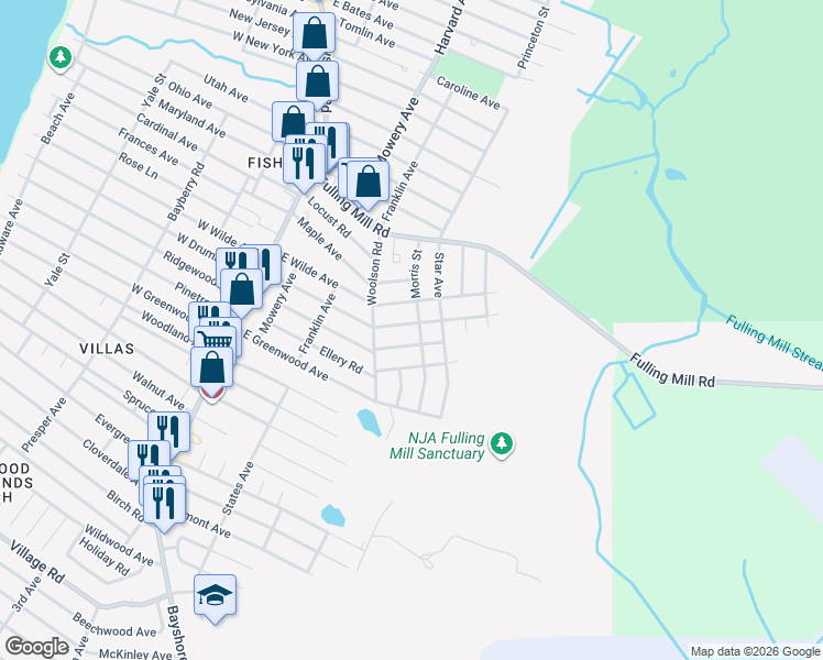 map of restaurants, bars, coffee shops, grocery stores, and more near 111 East Drumbed Road in Villas