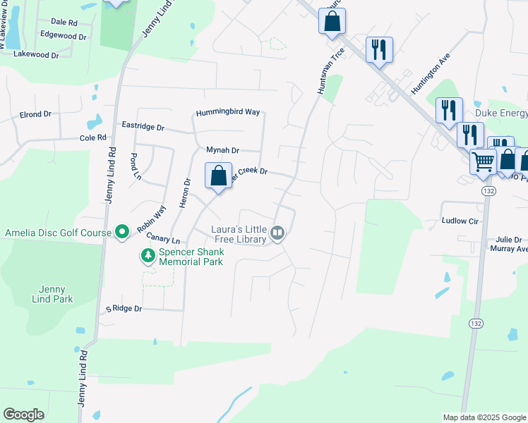 map of restaurants, bars, coffee shops, grocery stores, and more near 3 Bobwhite Court in Amelia