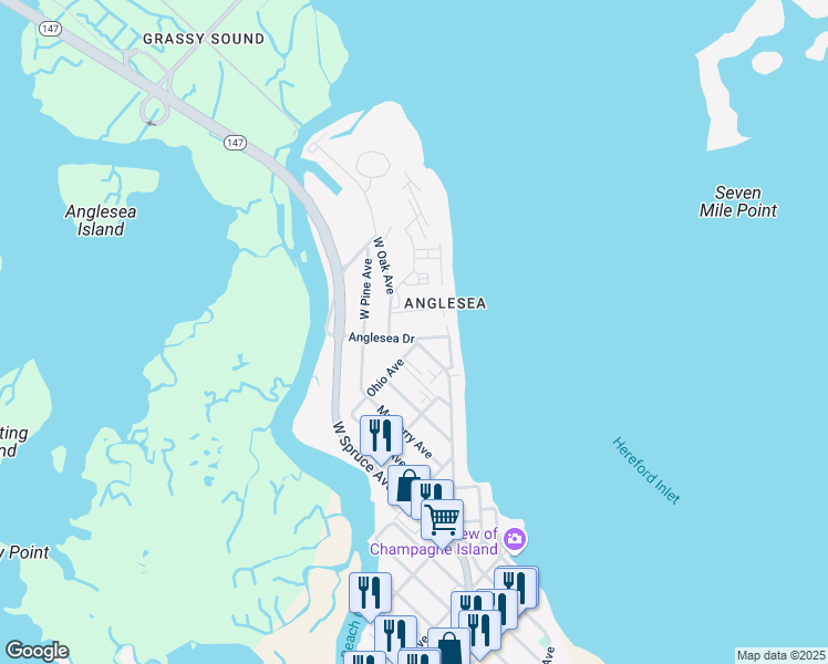 map of restaurants, bars, coffee shops, grocery stores, and more near 103 Seaview Ct in North Wildwood