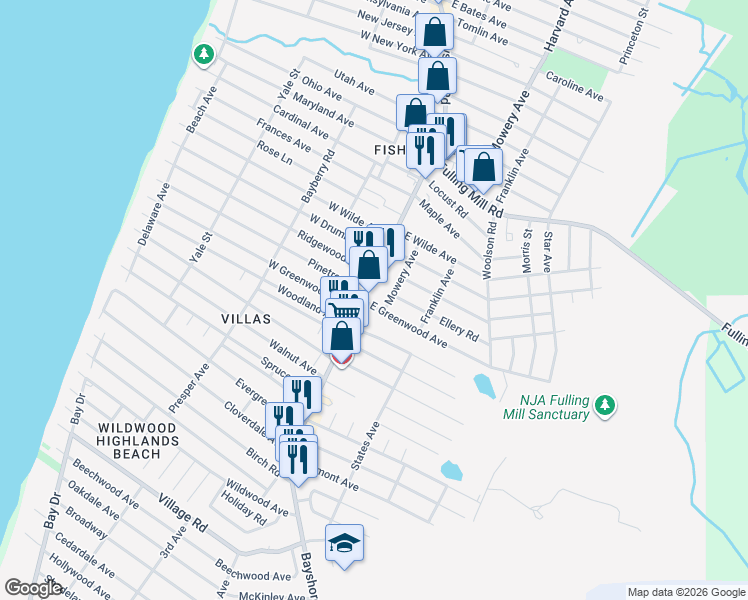 map of restaurants, bars, coffee shops, grocery stores, and more near 1809 Mowery Avenue in Villas