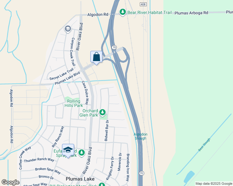map of restaurants, bars, coffee shops, grocery stores, and more near 1393 Honey Run Court in Plumas Lake