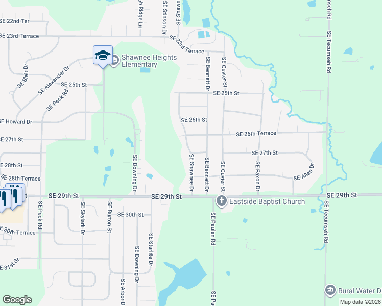 map of restaurants, bars, coffee shops, grocery stores, and more near 4300 Southeast 27th Street in Topeka