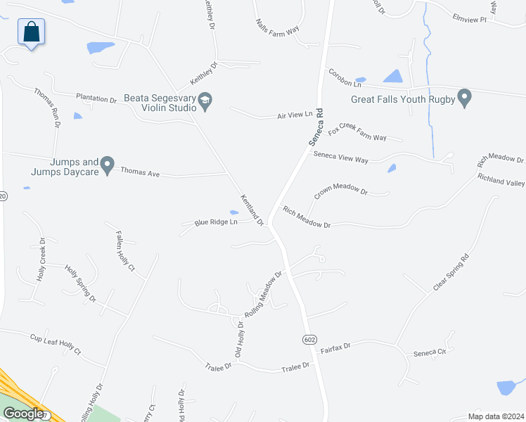 map of restaurants, bars, coffee shops, grocery stores, and more near 714 Seneca Road in Great Falls