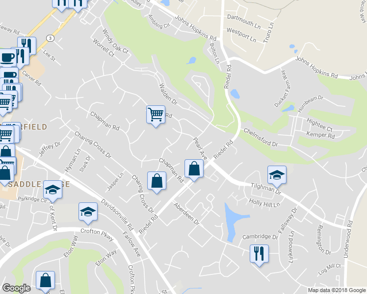 map of restaurants, bars, coffee shops, grocery stores, and more near 2808 Tellier Court in Crofton