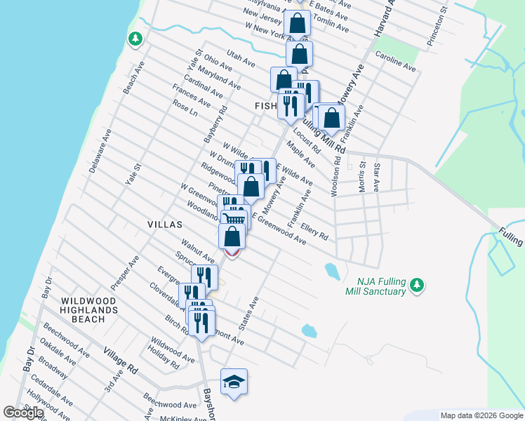 map of restaurants, bars, coffee shops, grocery stores, and more near 1809 Mowery Avenue in Villas