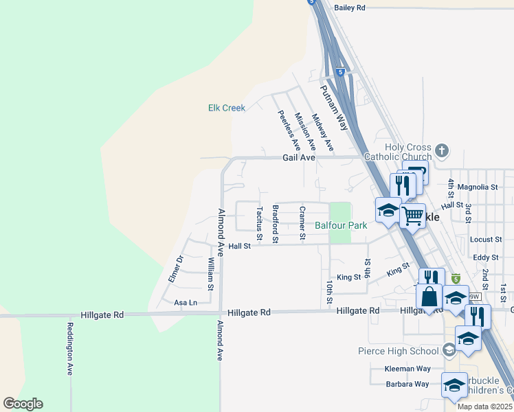 map of restaurants, bars, coffee shops, grocery stores, and more near 66 Cluney Street in Arbuckle