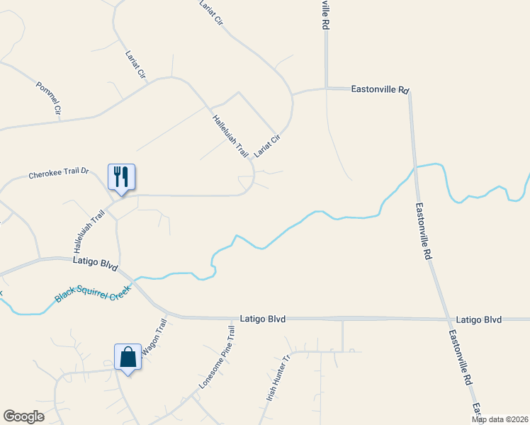 map of restaurants, bars, coffee shops, grocery stores, and more near 13526 Halleluiah Trail in Elbert