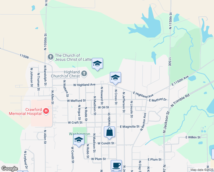 map of restaurants, bars, coffee shops, grocery stores, and more near 201 West Highland Avenue in Robinson