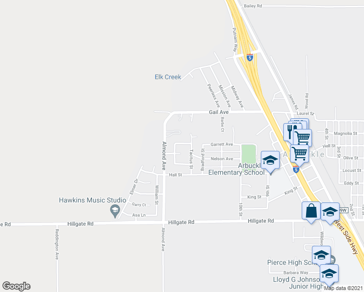 map of restaurants, bars, coffee shops, grocery stores, and more near 66 Cluney Street in Arbuckle