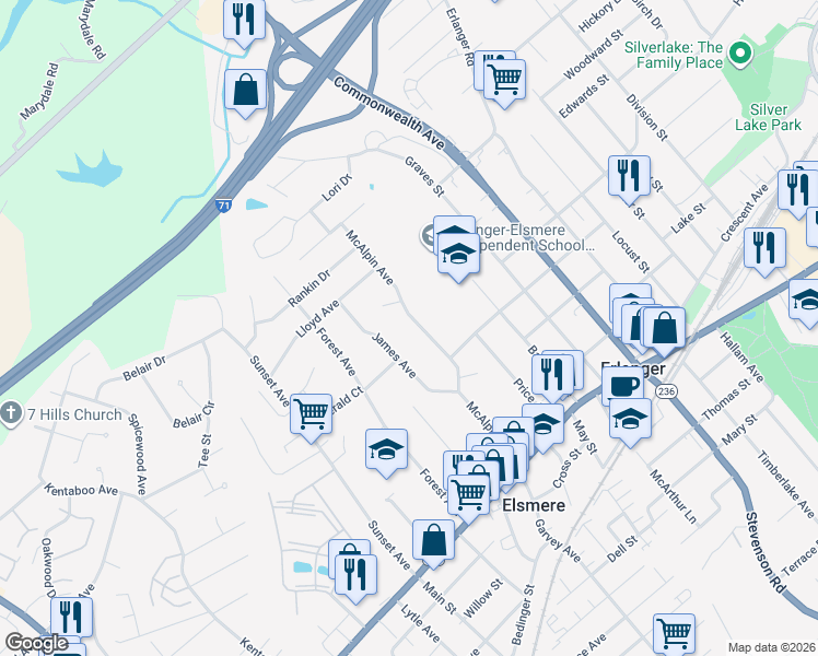 map of restaurants, bars, coffee shops, grocery stores, and more near 402 McAlpin Avenue in Erlanger