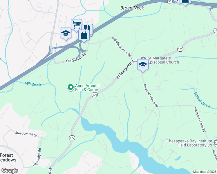 map of restaurants, bars, coffee shops, grocery stores, and more near 1637 Saint Margarets Road in Annapolis