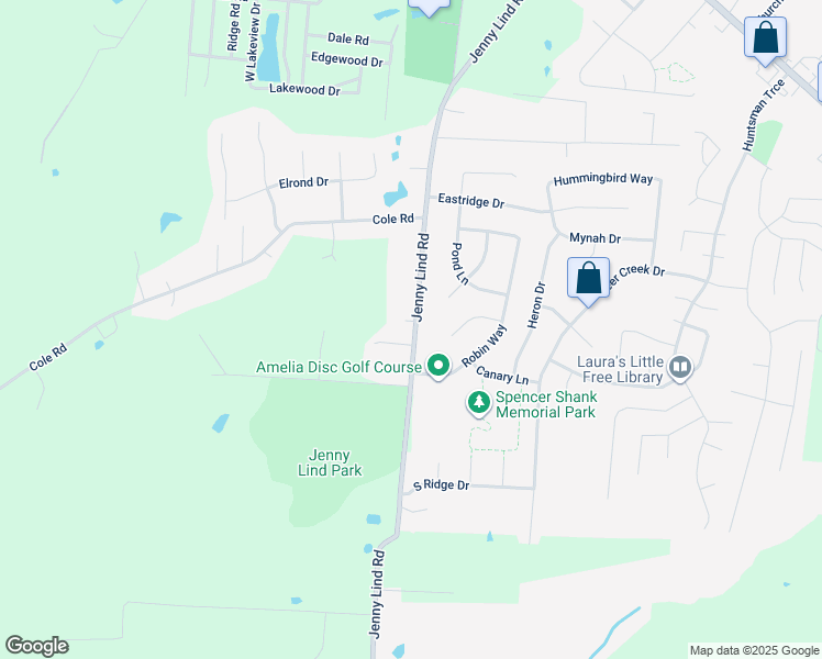 map of restaurants, bars, coffee shops, grocery stores, and more near 3363 Jenny Lind Road in Amelia