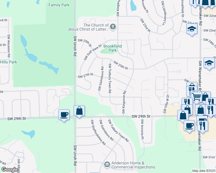 map of restaurants, bars, coffee shops, grocery stores, and more near 2756 Southwest Gainsboro Road in Topeka