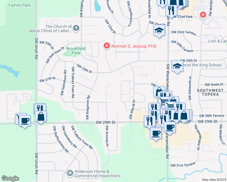map of restaurants, bars, coffee shops, grocery stores, and more near 6316 SW 27th St in Topeka