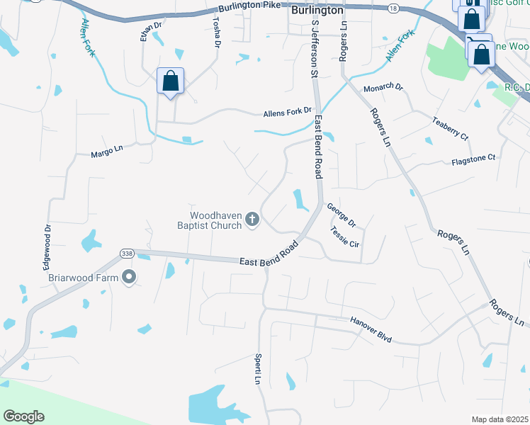 map of restaurants, bars, coffee shops, grocery stores, and more near 3117 Featherstone Drive in Burlington