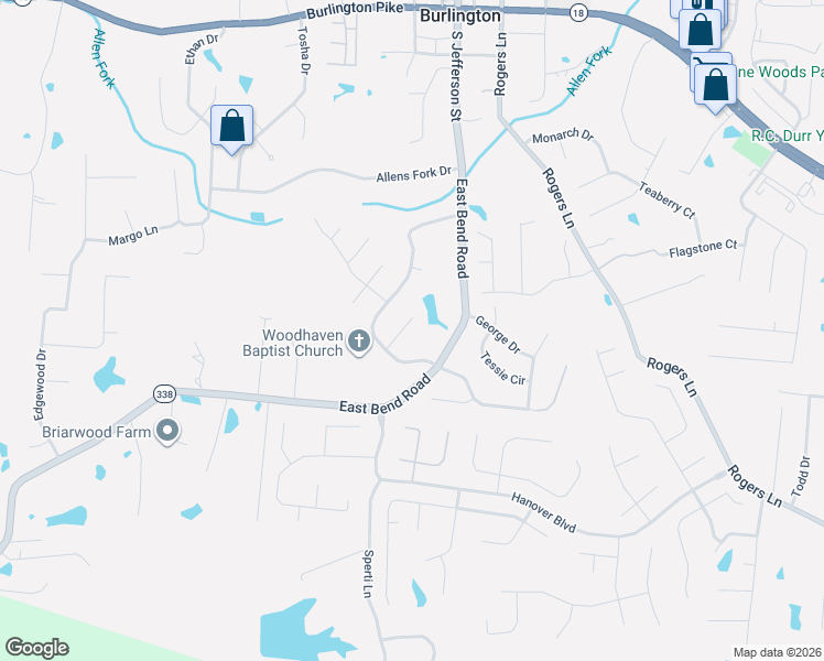 map of restaurants, bars, coffee shops, grocery stores, and more near 6206 Ridewood Court in Burlington