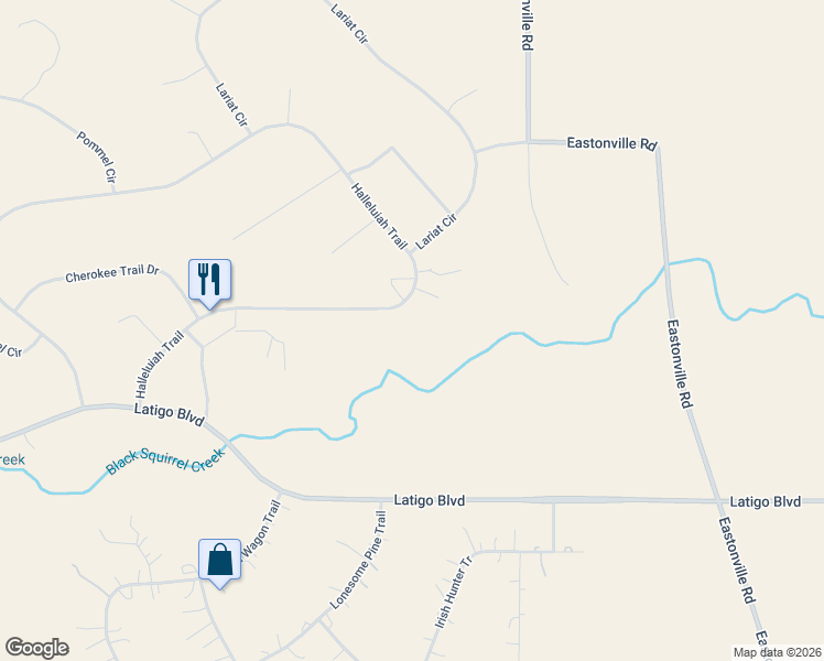 map of restaurants, bars, coffee shops, grocery stores, and more near 13526 Halleluiah Trail in Elbert