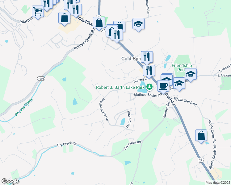 map of restaurants, bars, coffee shops, grocery stores, and more near 5805 Granite Spring Drive in Newport
