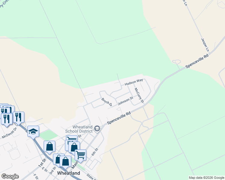 map of restaurants, bars, coffee shops, grocery stores, and more near 135 Sullivan Way in Wheatland