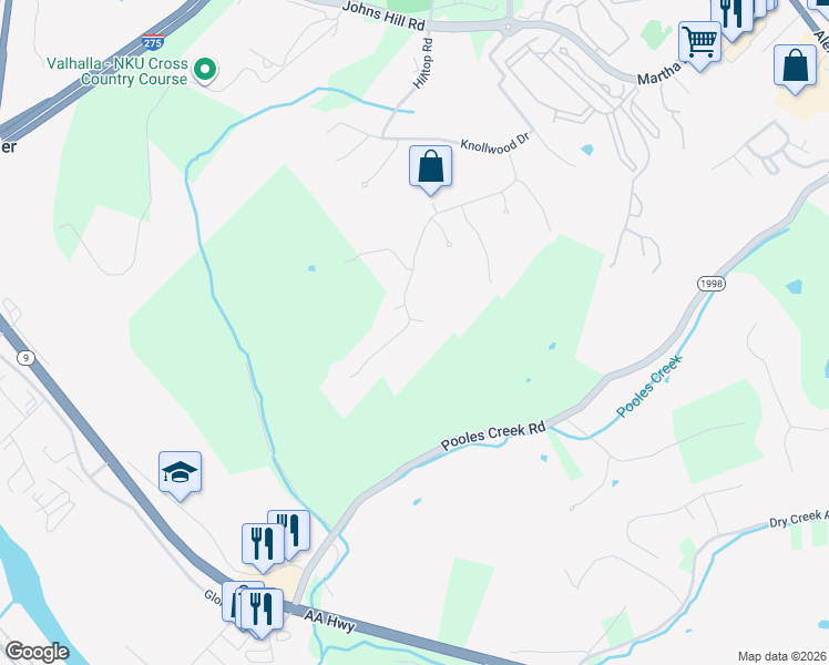 map of restaurants, bars, coffee shops, grocery stores, and more near 206 Ridge Hill Drive in Highland Heights