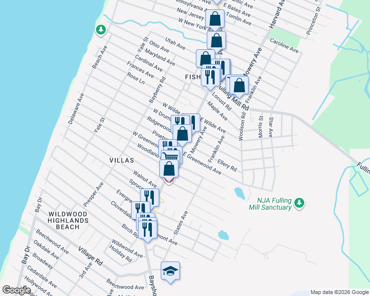 map of restaurants, bars, coffee shops, grocery stores, and more near 1809 Mowery Avenue in Villas