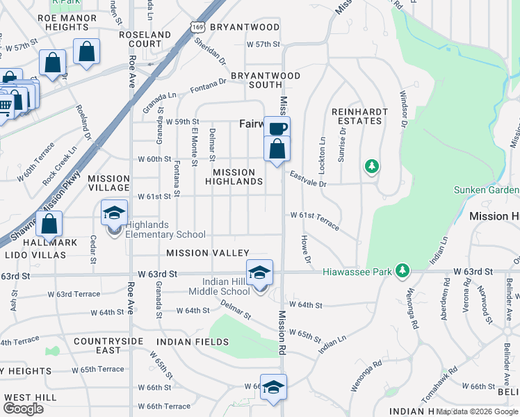 map of restaurants, bars, coffee shops, grocery stores, and more near 6116 Alhambra Street in Fairway