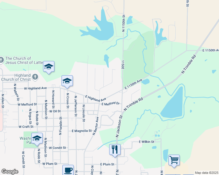 map of restaurants, bars, coffee shops, grocery stores, and more near 1400-1598 North Fairway Drive in Robinson