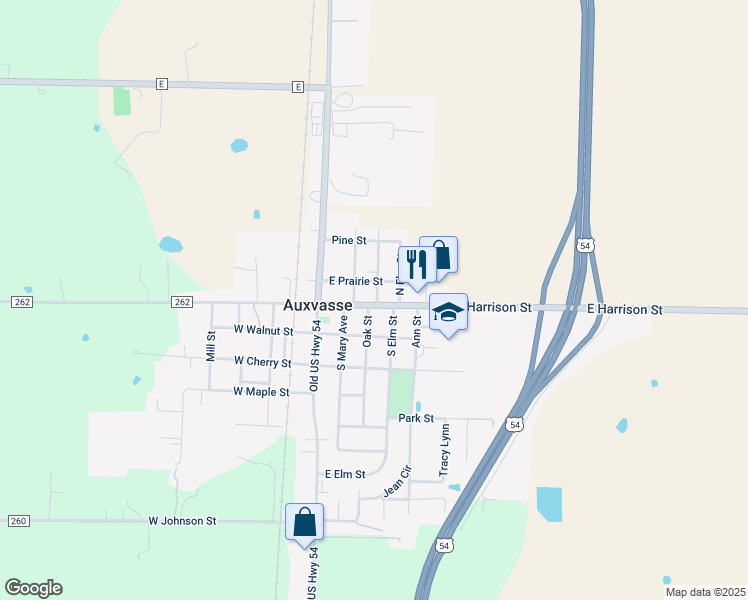 map of restaurants, bars, coffee shops, grocery stores, and more near 301-399 E Harrison St in Auxvasse