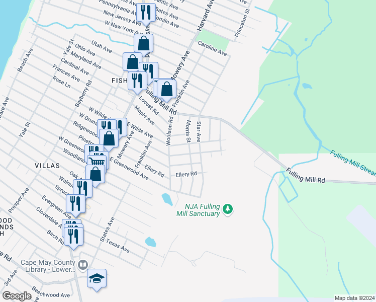 map of restaurants, bars, coffee shops, grocery stores, and more near 111 East Drumbed Road in Villas