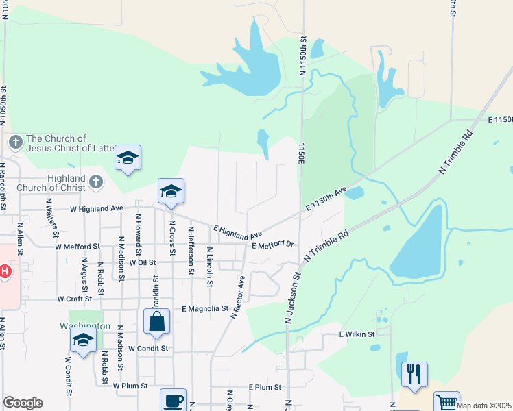 map of restaurants, bars, coffee shops, grocery stores, and more near 1400 North Fairway Drive in Robinson