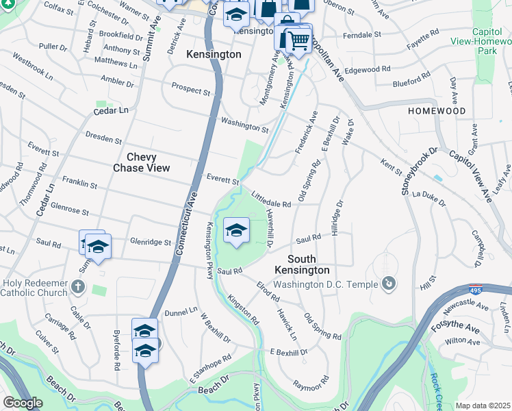 map of restaurants, bars, coffee shops, grocery stores, and more near in Kensington