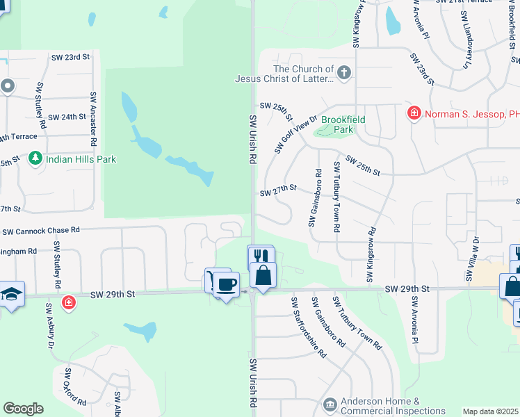 map of restaurants, bars, coffee shops, grocery stores, and more near 2783-2885 Southwest Urish Road in Topeka