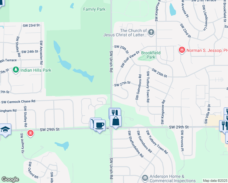 map of restaurants, bars, coffee shops, grocery stores, and more near 2783-2885 Southwest Urish Road in Topeka