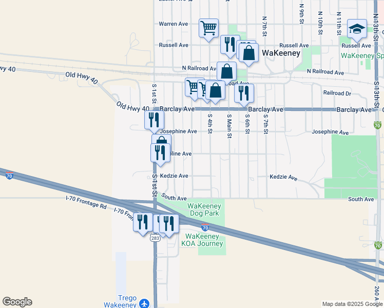 map of restaurants, bars, coffee shops, grocery stores, and more near 400 South 3rd Street in WaKeeney