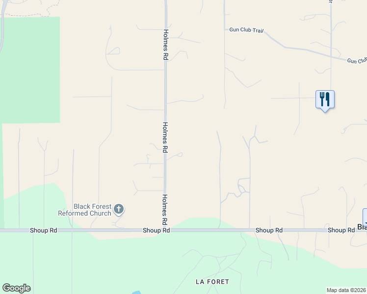 map of restaurants, bars, coffee shops, grocery stores, and more near 12845 Holmes Road in Colorado Springs