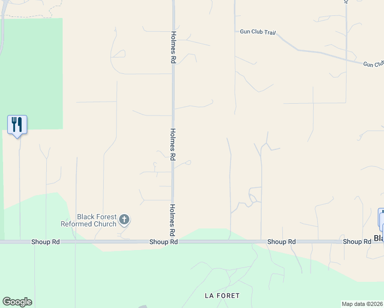 map of restaurants, bars, coffee shops, grocery stores, and more near 12845 Holmes Road in Colorado Springs