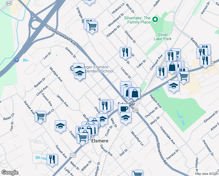 map of restaurants, bars, coffee shops, grocery stores, and more near 120 Graves Street in Erlanger