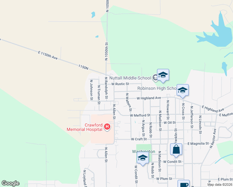 map of restaurants, bars, coffee shops, grocery stores, and more near 805 West Highland Avenue in Robinson