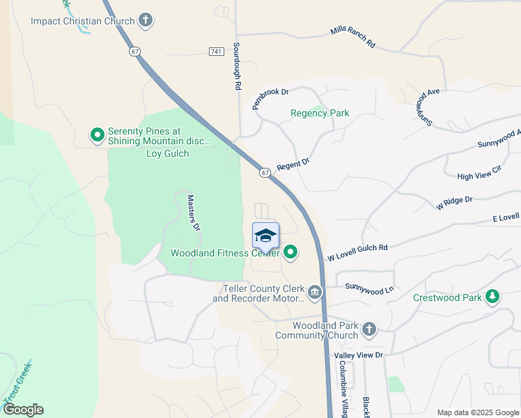 map of restaurants, bars, coffee shops, grocery stores, and more near 1354 Longs Point in Woodland Park