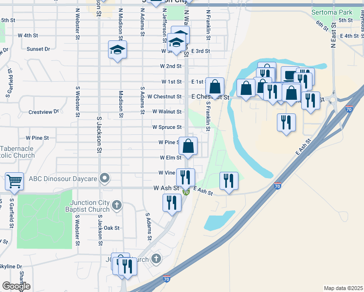 map of restaurants, bars, coffee shops, grocery stores, and more near 522 U.S. 40 Business in Junction City