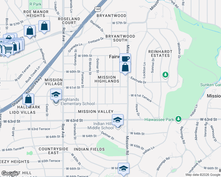 map of restaurants, bars, coffee shops, grocery stores, and more near 6125 Catalina Street in Fairway