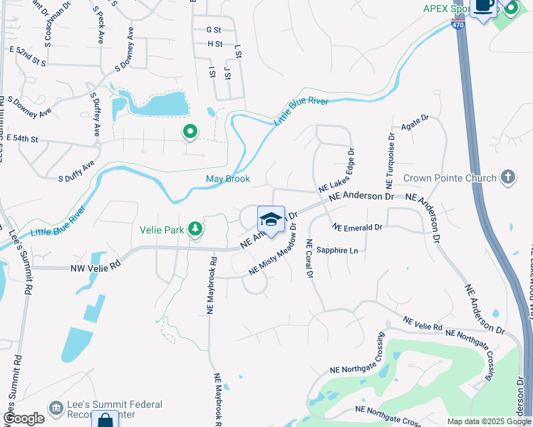 map of restaurants, bars, coffee shops, grocery stores, and more near 5717 Northeast Hidden Meadow Drive in Lee's Summit