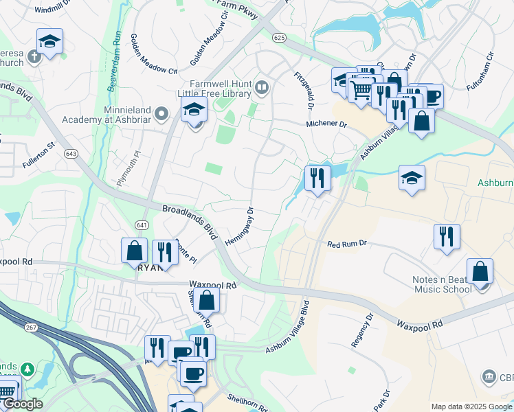map of restaurants, bars, coffee shops, grocery stores, and more near 43750 Crane Court in Ashburn