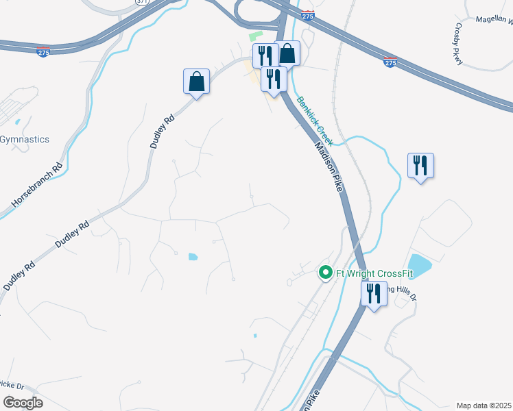 map of restaurants, bars, coffee shops, grocery stores, and more near 881 Pinehurst Drive in Edgewood