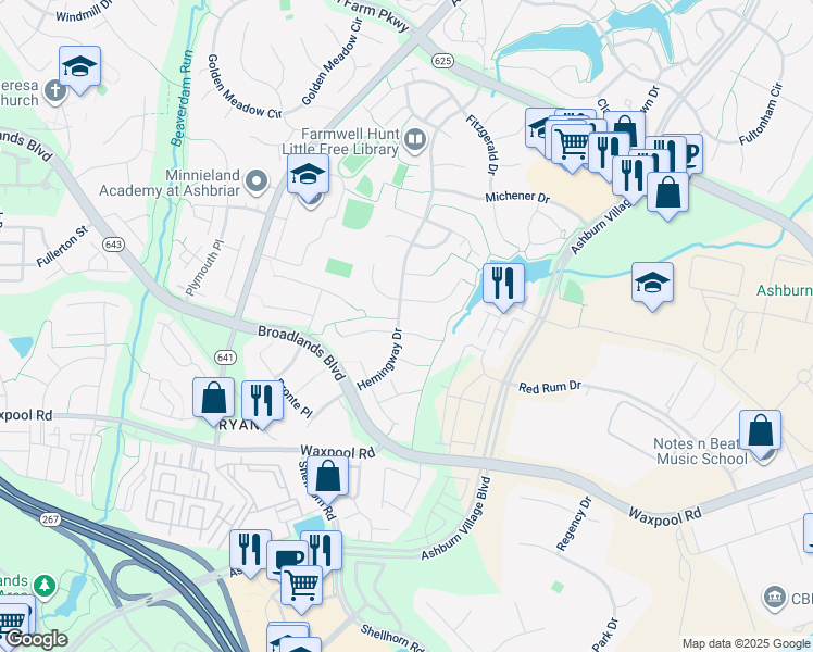 map of restaurants, bars, coffee shops, grocery stores, and more near 43750 Crane Court in Ashburn