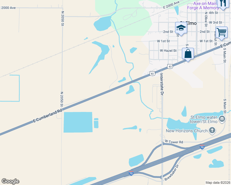 map of restaurants, bars, coffee shops, grocery stores, and more near 2088 U.S. 40 in Saint Elmo